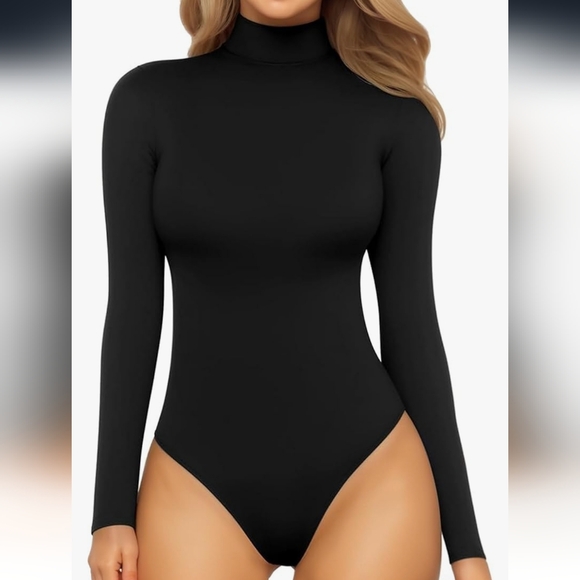 MANGOPOP Women's Mock Turtle Neck Long Sleeve Bodysuit. NEW! - Picture 5 of 9